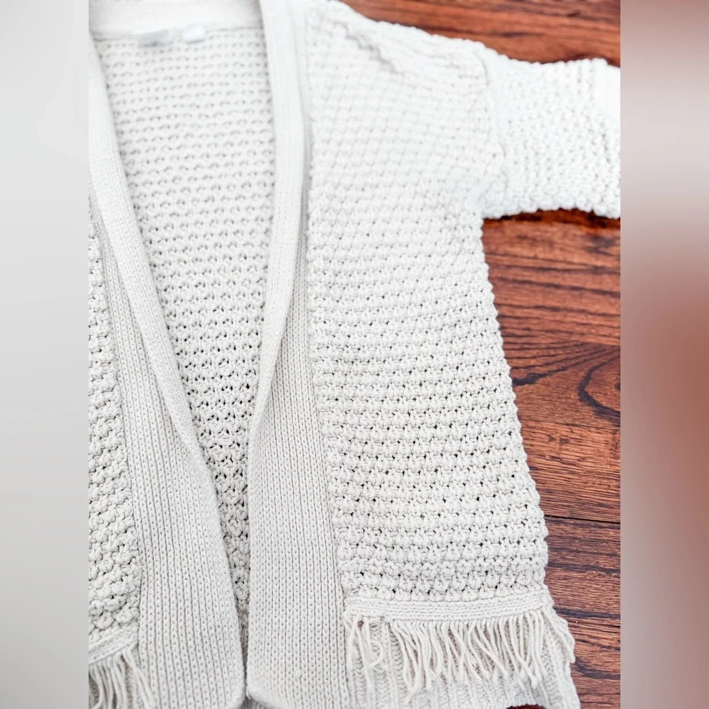 GAP Kids Cream Knit Fringe Cardigan